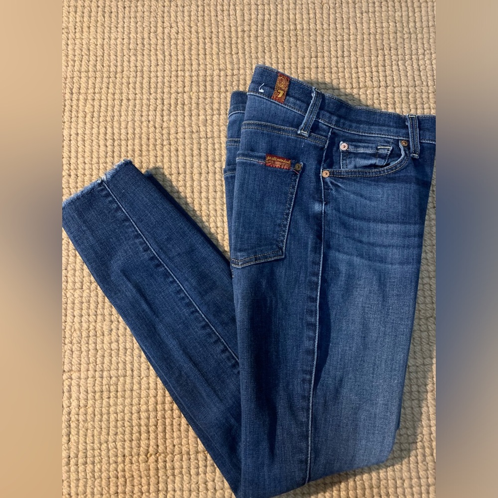 7 for all mankind Jeans Women’s 27 Stretch Denim Skinny Mid Rise Sz 4 Dark Wash